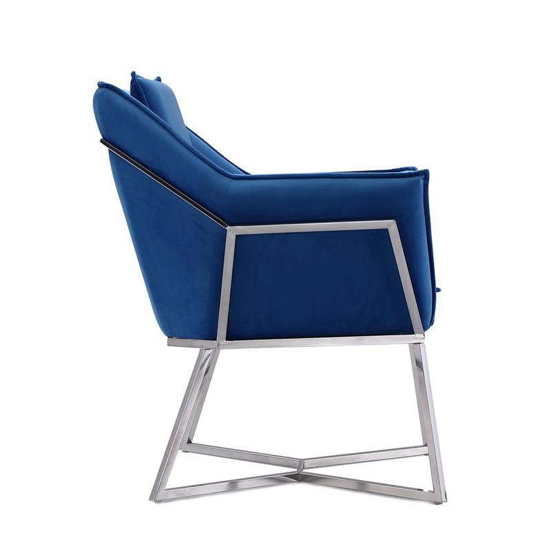 Origami Modern Geometric Blue Velvet Upholstered Stainless Steel Accent Chair