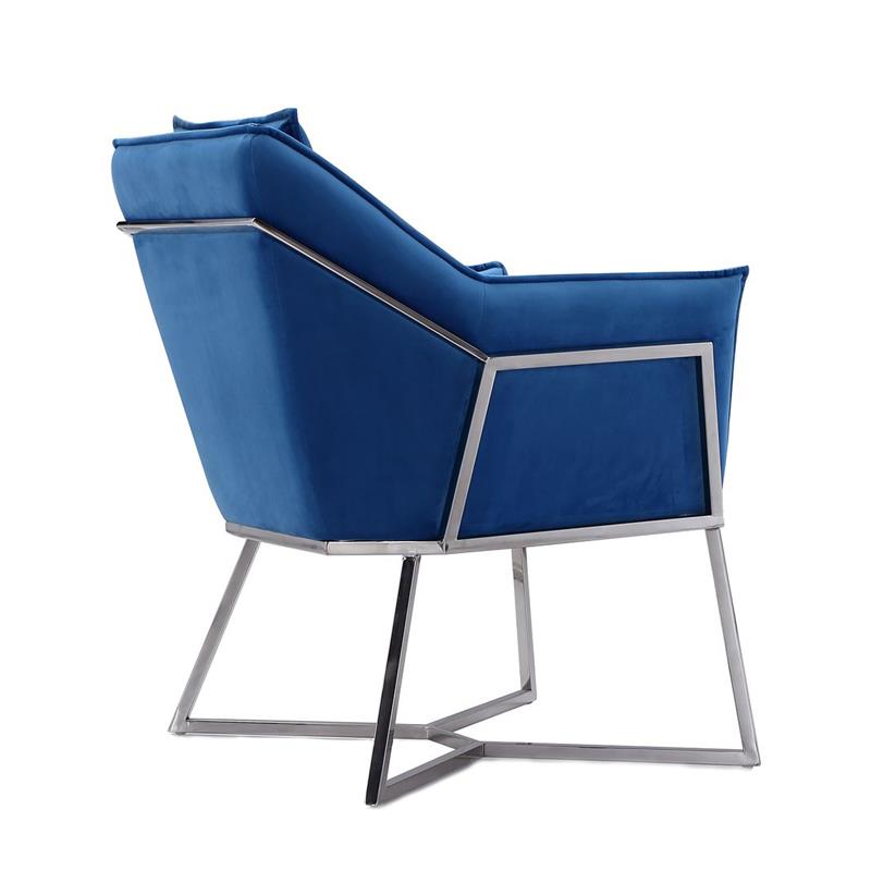Origami Modern Geometric Blue Velvet Upholstered Stainless Steel Accent Chair
