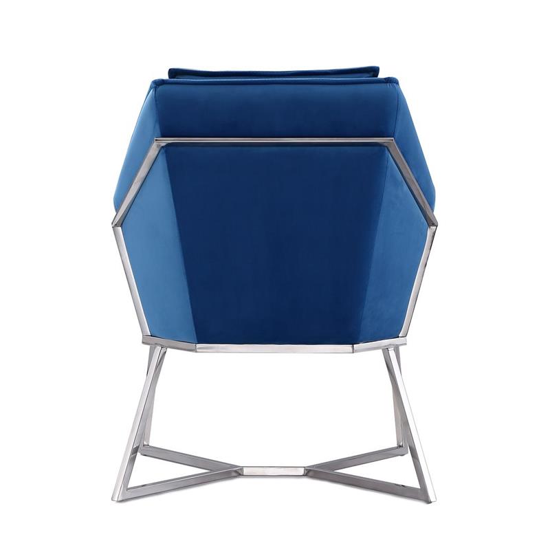 Origami Modern Geometric Blue Velvet Upholstered Stainless Steel Accent Chair