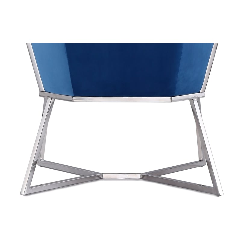 Origami Modern Geometric Blue Velvet Upholstered Stainless Steel Accent Chair