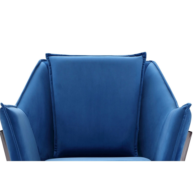 Origami Modern Geometric Blue Velvet Upholstered Stainless Steel Accent Chair