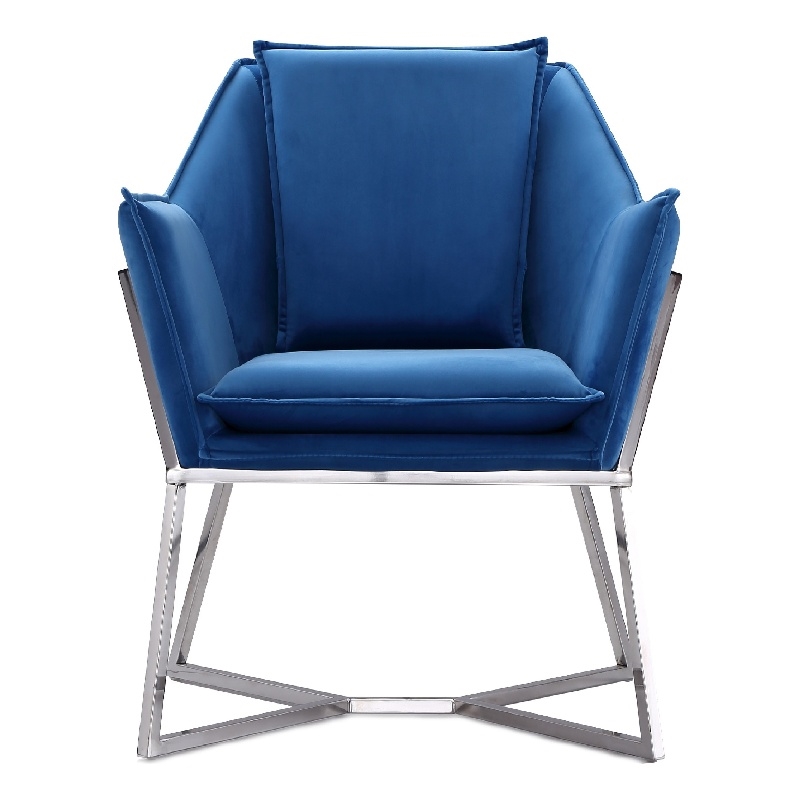 Origami Modern Geometric Blue Velvet Upholstered Stainless Steel Accent Chair