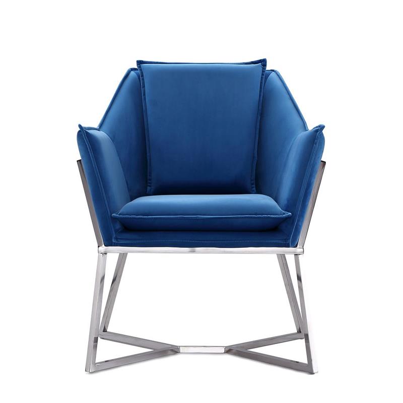 Origami Modern Geometric Blue Velvet Upholstered Stainless Steel Accent Chair