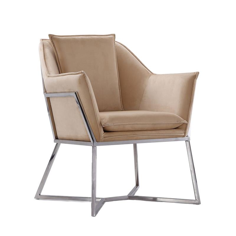 Origami Modern Geometric Fawn Tan Velvet Upholstery Stainless Steel Accent Chair