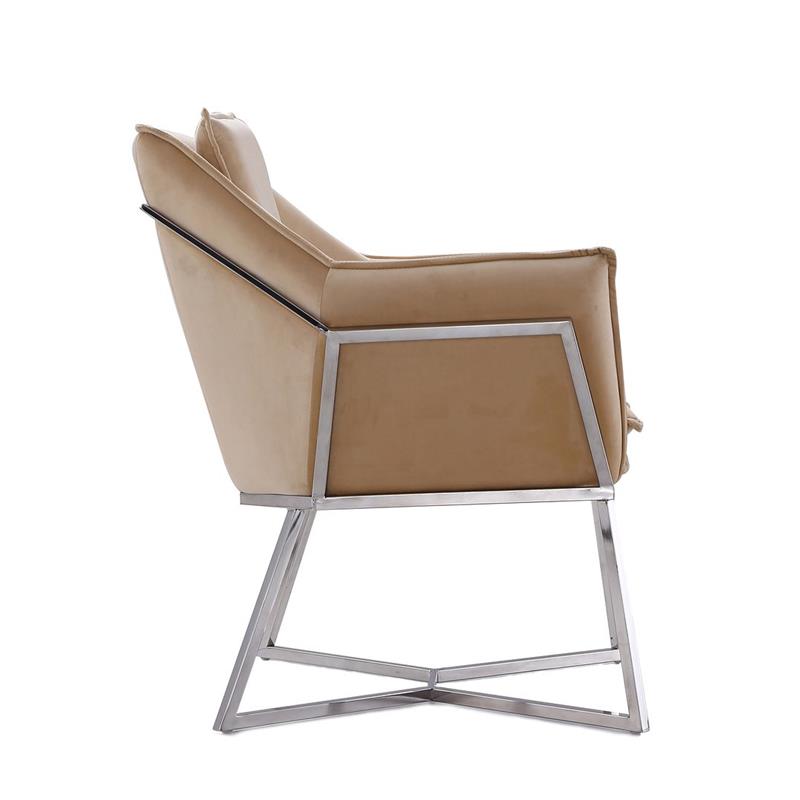 Origami Modern Geometric Fawn Tan Velvet Upholstery Stainless Steel Accent Chair