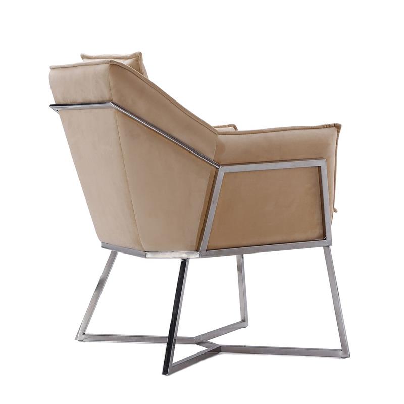 Origami Modern Geometric Fawn Tan Velvet Upholstery Stainless Steel Accent Chair