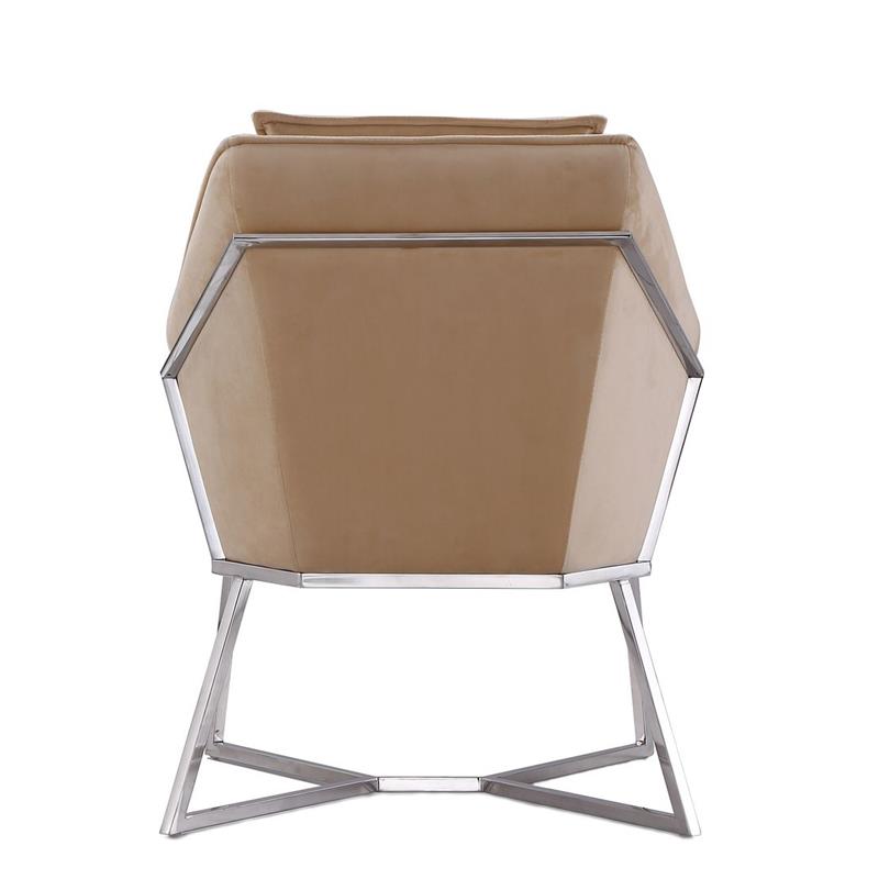 Origami Modern Geometric Fawn Tan Velvet Upholstery Stainless Steel Accent Chair