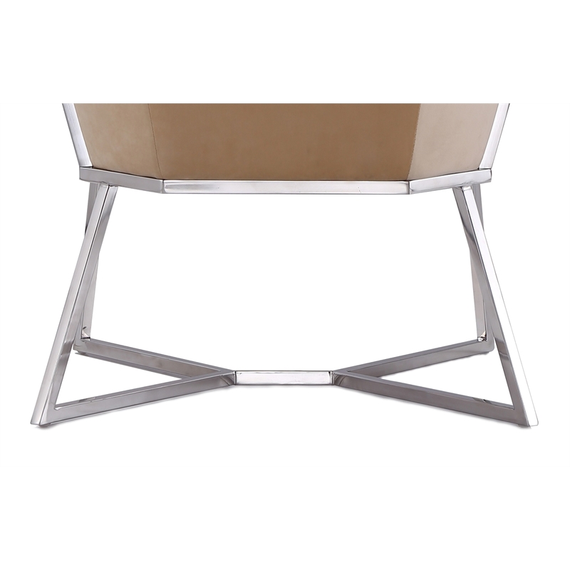 Origami Modern Geometric Fawn Tan Velvet Upholstery Stainless Steel Accent Chair