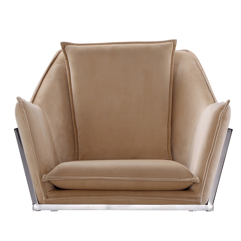 Origami Modern Geometric Fawn Tan Velvet Upholstery Stainless Steel Accent Chair