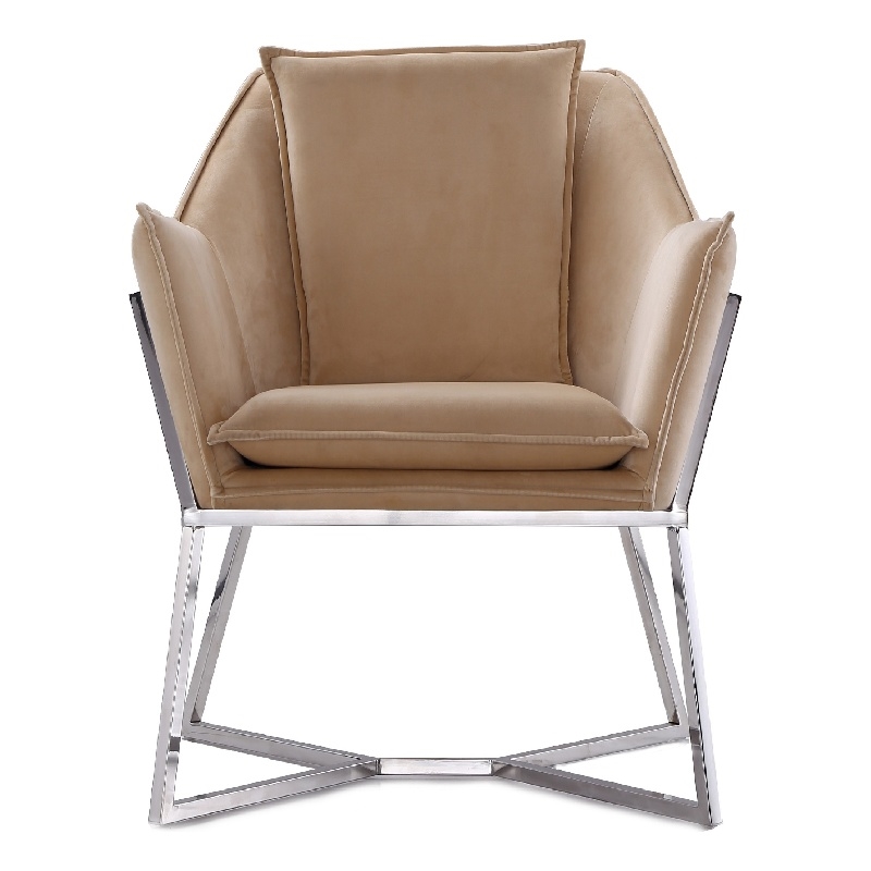 Origami Modern Geometric Fawn Tan Velvet Upholstery Stainless Steel Accent Chair