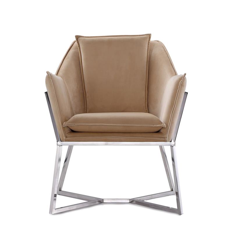 Origami Modern Geometric Fawn Tan Velvet Upholstery Stainless Steel Accent Chair