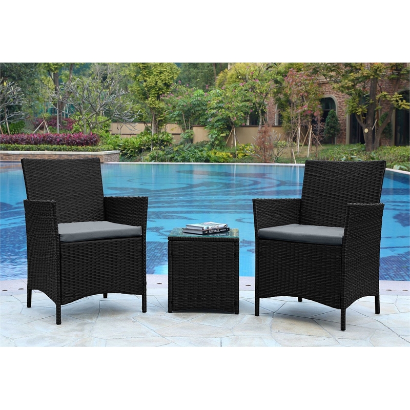 Manhattan Comfort Imperia 3-Piece Rattan Patio Conversation Set in Gray