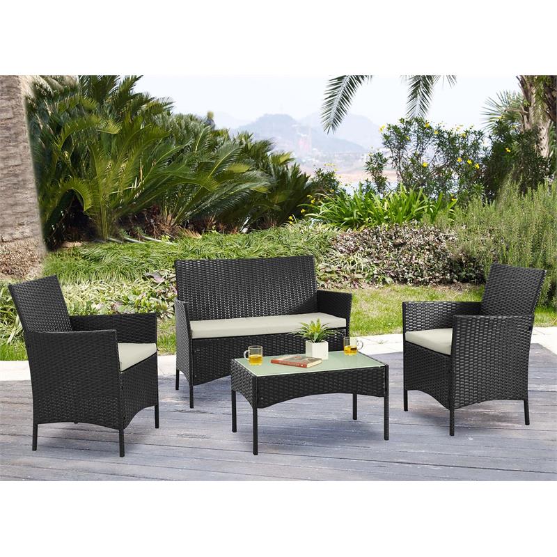 Manhattan Comfort Imperia 4-Piece Rattan Patio Conversation Set in Gray/Cream