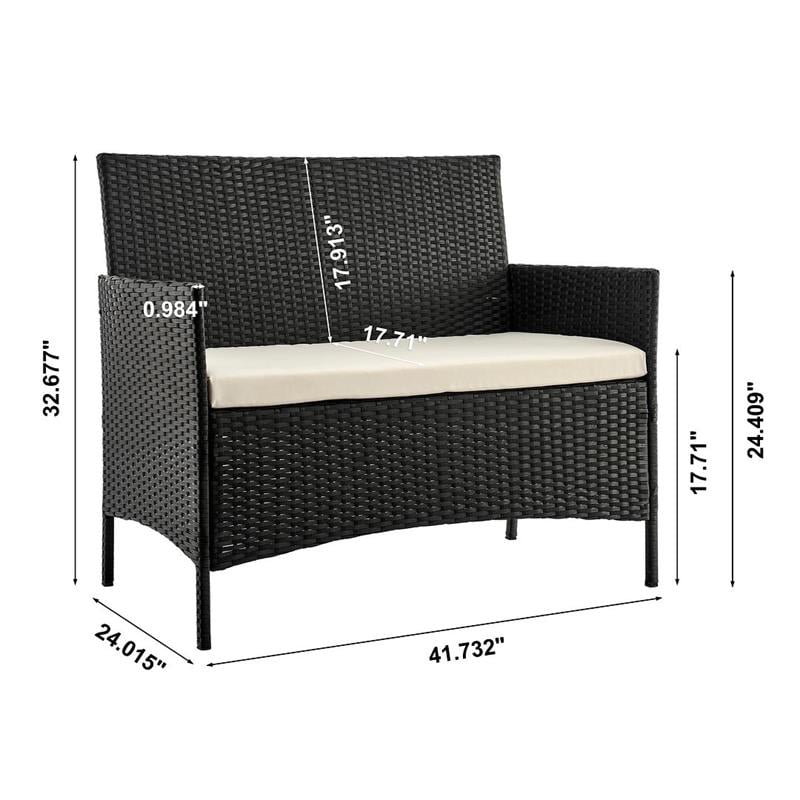 Manhattan Comfort Imperia 4-Piece Rattan Patio Conversation Set in Gray/Cream