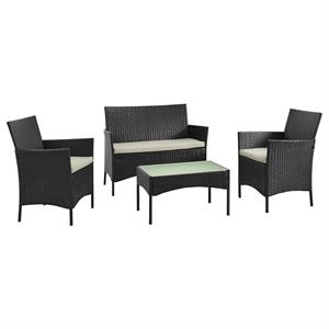 Manhattan Comfort Imperia 4-Piece Rattan Patio Conversation Set in Gray/Cream