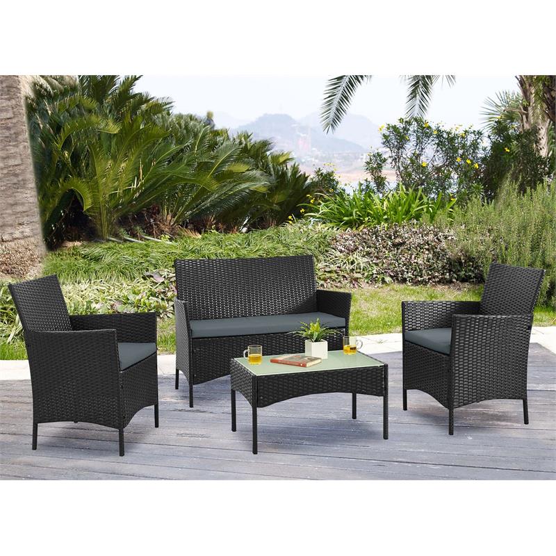 Manhattan Comfort Imperia 4-Piece Rattan Patio Conversation Set in Gray