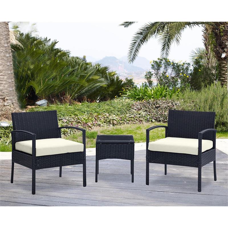 Manhattan Comfort Noli 3-Piece Rattan Patio Conversation Set in Gray/Cream