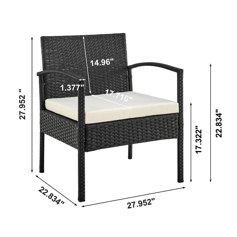 Manhattan Comfort Noli 3-Piece Rattan Patio Conversation Set in Gray/Cream