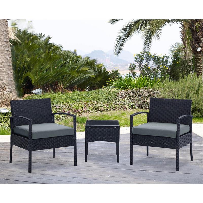 Manhattan Comfort Noli 3-Piece Rattan Patio Conversation Set in Gray
