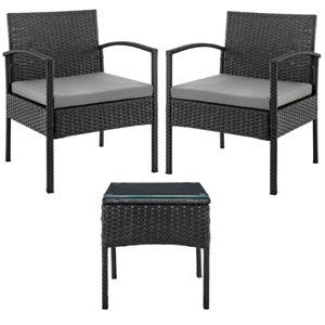 Manhattan Comfort Noli 3-Piece Rattan Patio Conversation Set in Gray