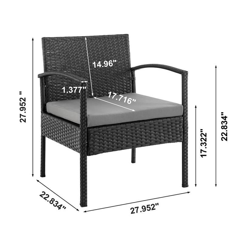 Manhattan Comfort Noli 3-Piece Rattan Patio Conversation Set in Gray