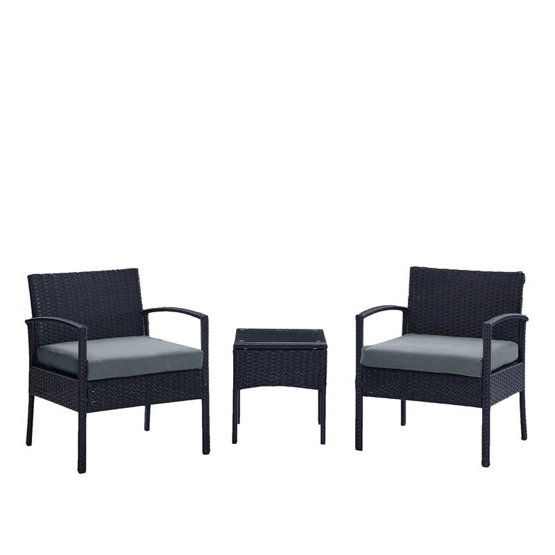 Manhattan Comfort Noli 3-Piece Rattan Patio Conversation Set in Gray