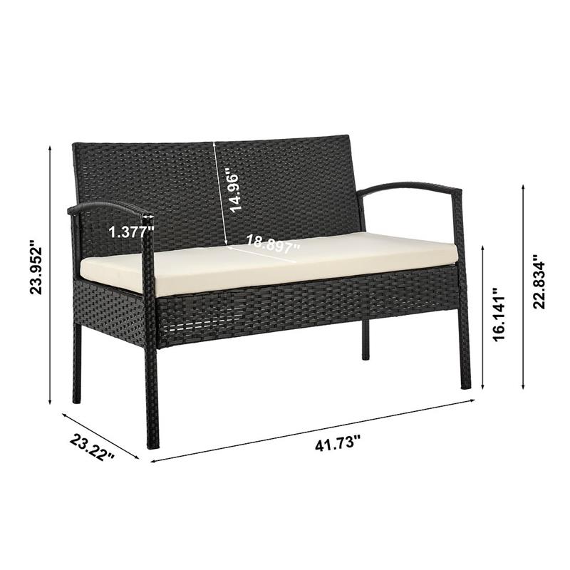 Manhattan Comfort Noli 4-Piece Rattan Patio Conversation Set in Gray/Cream