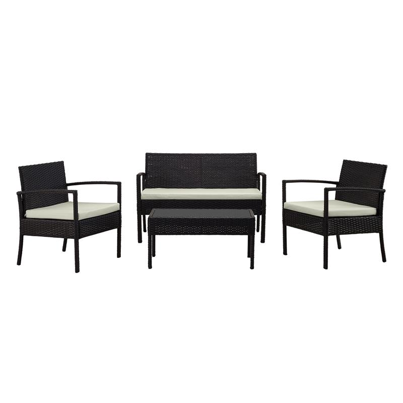 Manhattan Comfort Noli 4-Piece Rattan Patio Conversation Set in Gray/Cream
