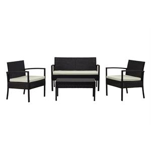 Manhattan Comfort Noli 4-Piece Rattan Patio Conversation Set in Gray/Cream