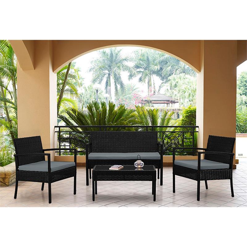 Manhattan Comfort Noli 4-Piece Rattan Patio Conversation Set in Gray