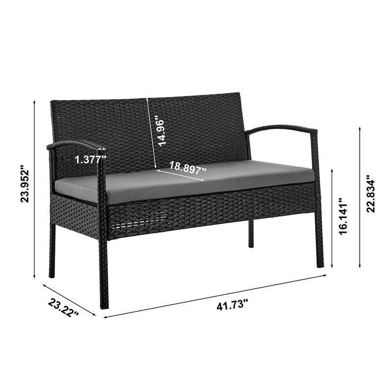 Manhattan Comfort Noli 4-Piece Rattan Patio Conversation Set in Gray