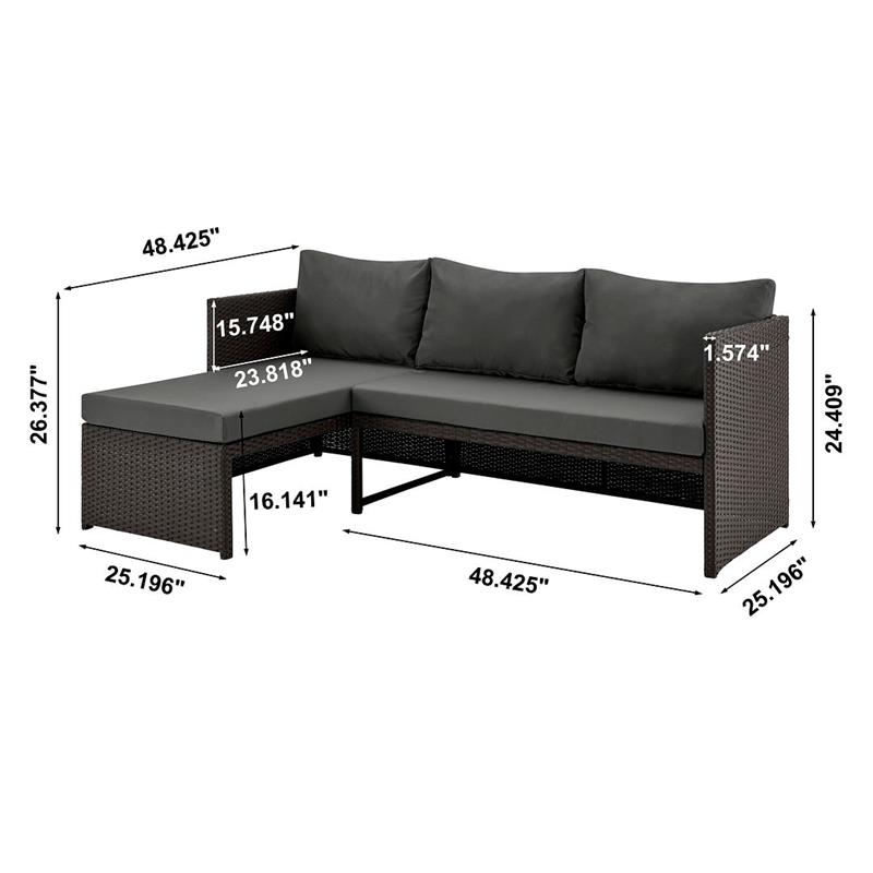 Manhattan Comfort Menton 4-Seat Rattan Patio Conversation Set in Gray
