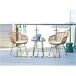 Manhattan Comfort Antibes 3-Piece Rattan Patio Conversation Set in Brown/Cream