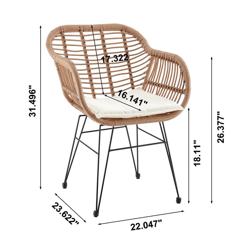Manhattan Comfort Antibes 3-Piece Rattan Patio Conversation Set in Brown/Cream