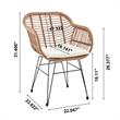 Manhattan Comfort Antibes 3-Piece Rattan Patio Conversation Set in Brown/Cream