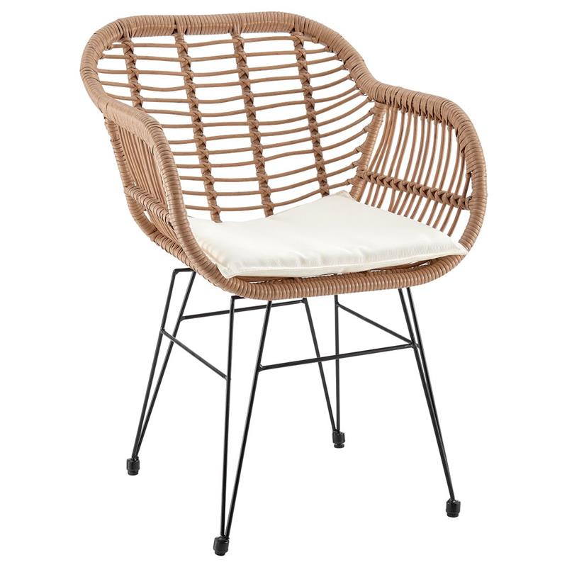 Manhattan Comfort Antibes 3-Piece Rattan Patio Conversation Set in Brown/Cream