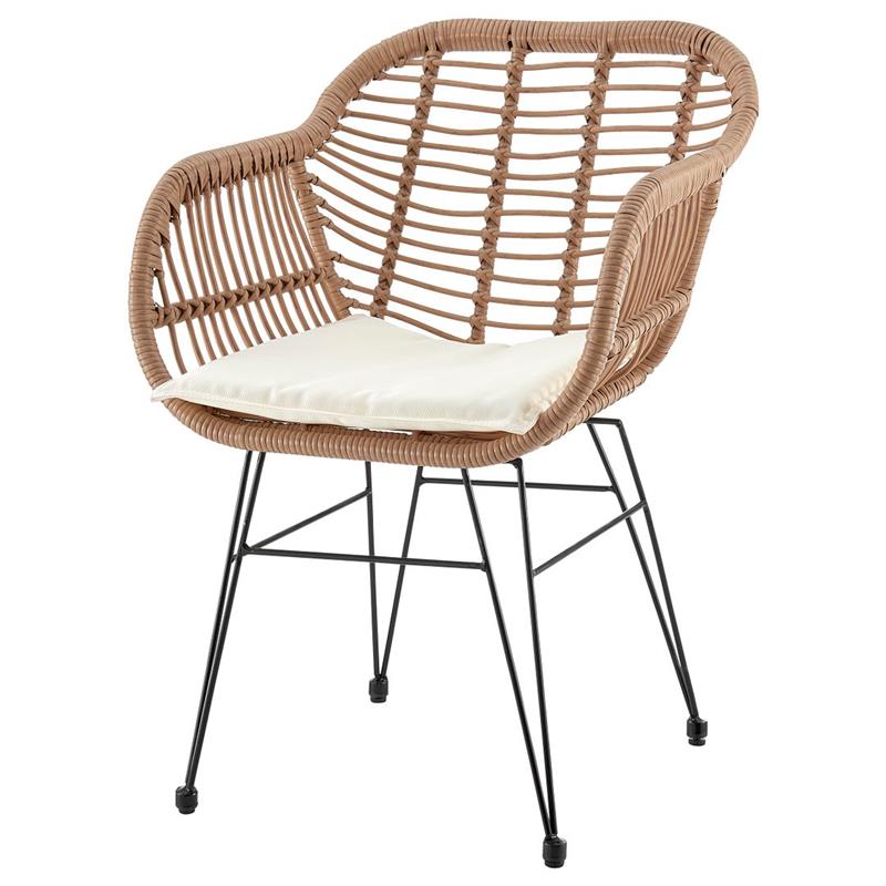 Manhattan Comfort Antibes 3-Piece Rattan Patio Conversation Set in Brown/Cream