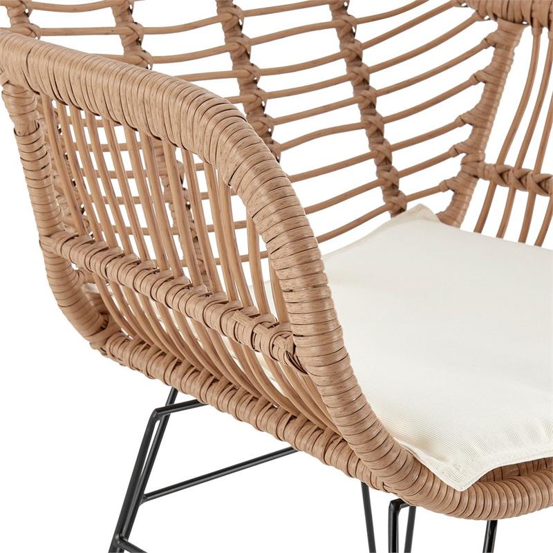 Manhattan Comfort Antibes 3-Piece Rattan Patio Conversation Set in Brown/Cream