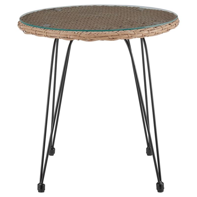 Manhattan Comfort Antibes 3-Piece Rattan Patio Conversation Set in Brown/Cream