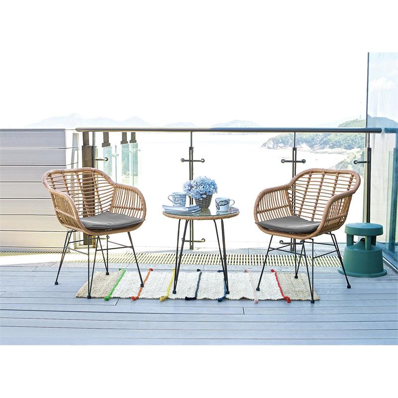 Manhattan Comfort Antibes 3-Piece Rattan Patio Conversation Set in Brown/Gray