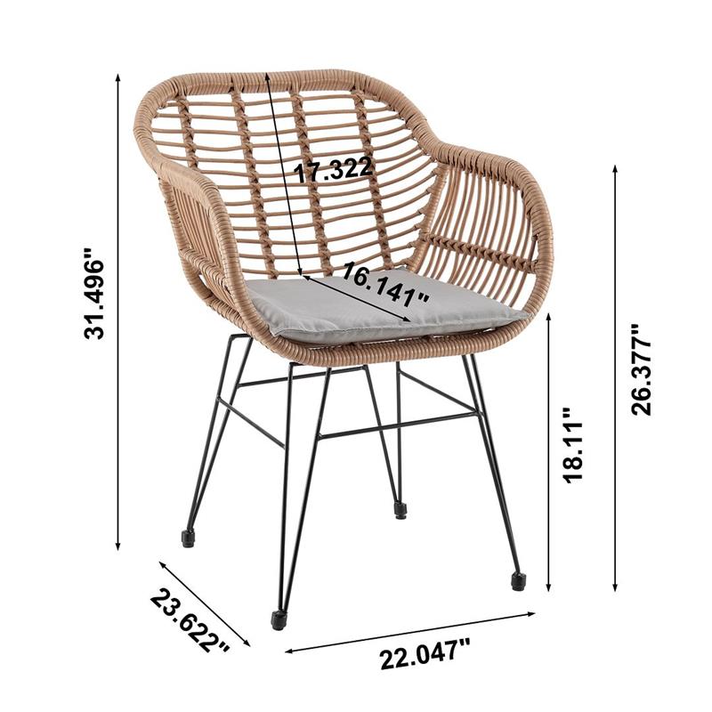 Manhattan Comfort Antibes 3-Piece Rattan Patio Conversation Set in Brown/Gray