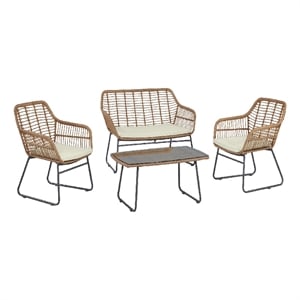 Manhattan Comfort Antibes 4-Piece Rattan Patio Conversation Set in Cream