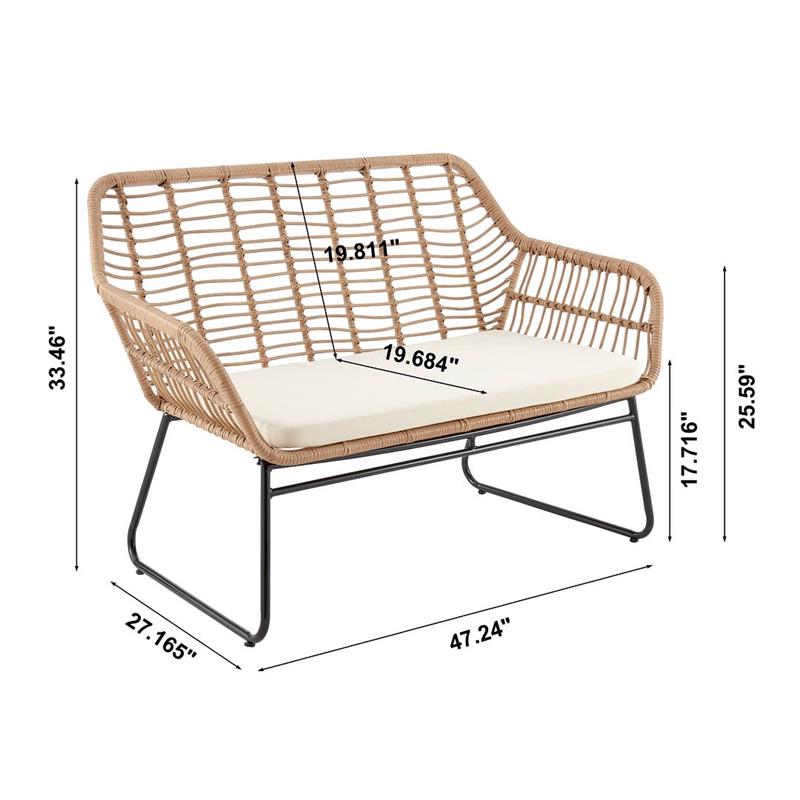 Manhattan Comfort Antibes 4-Piece Rattan Patio Conversation Set in Cream