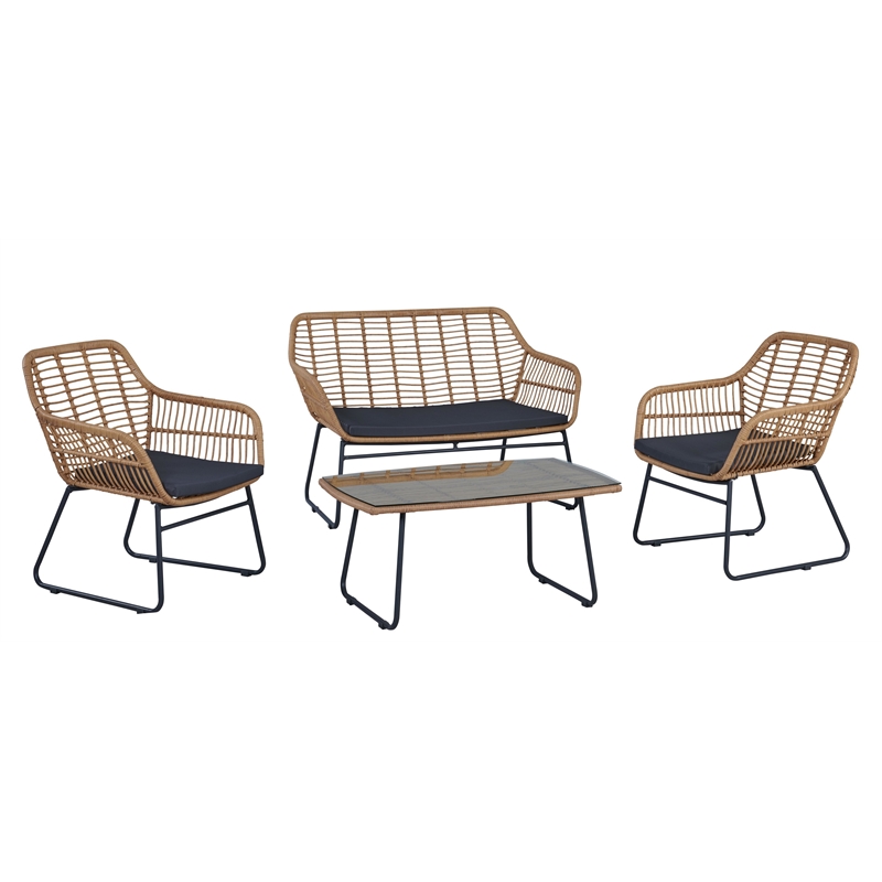 Manhattan Comfort Antibes 4-Piece Rattan Patio Conversation Set in Gray