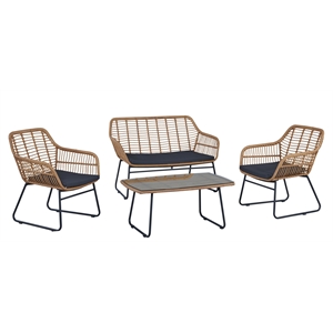 Manhattan Comfort Antibes 4-Piece Rattan Patio Conversation Set in Gray