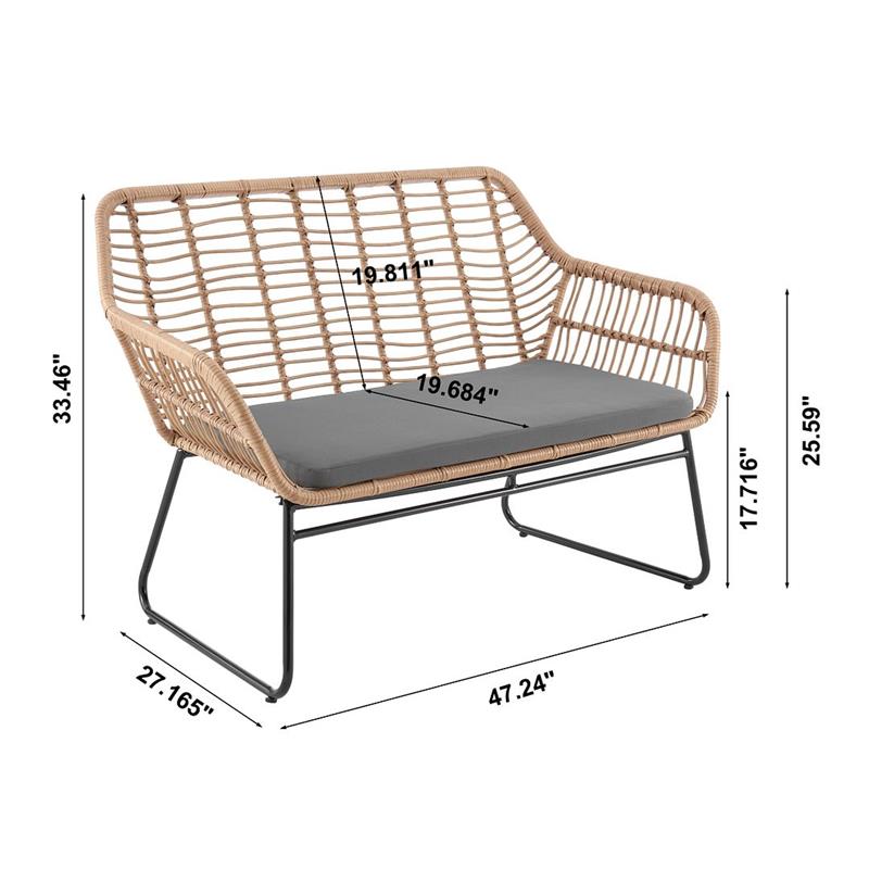 Manhattan Comfort Antibes 4-Piece Rattan Patio Conversation Set in Gray