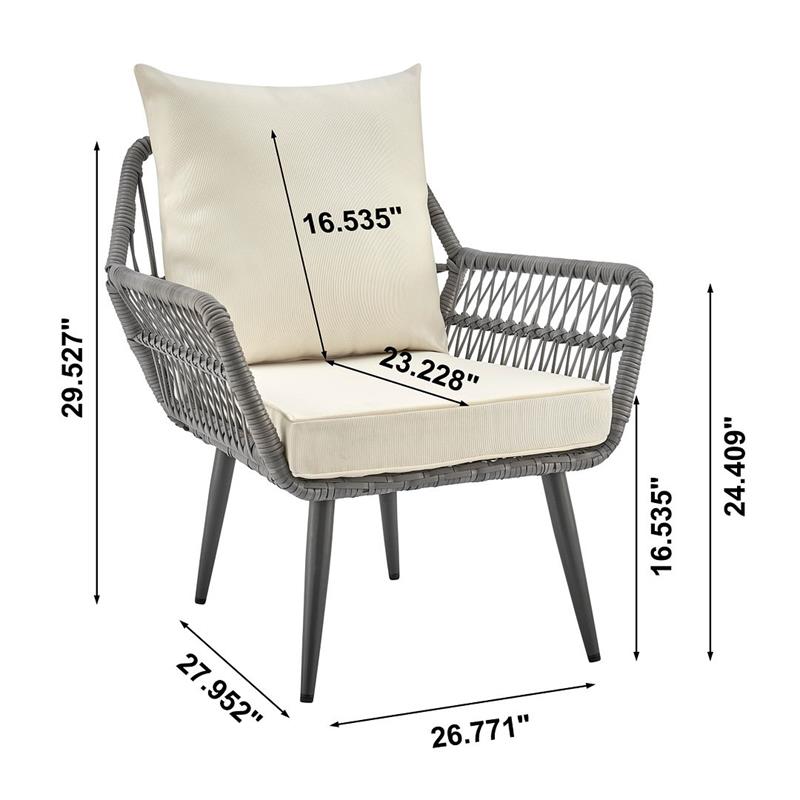 Manhattan Comfort Cannes 3-Piece Rattan Patio Conversation Set in Gray/Cream