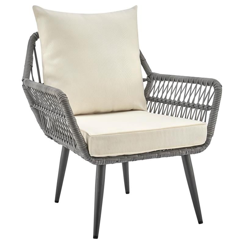 Manhattan Comfort Cannes 3-Piece Rattan Patio Conversation Set in Gray/Cream