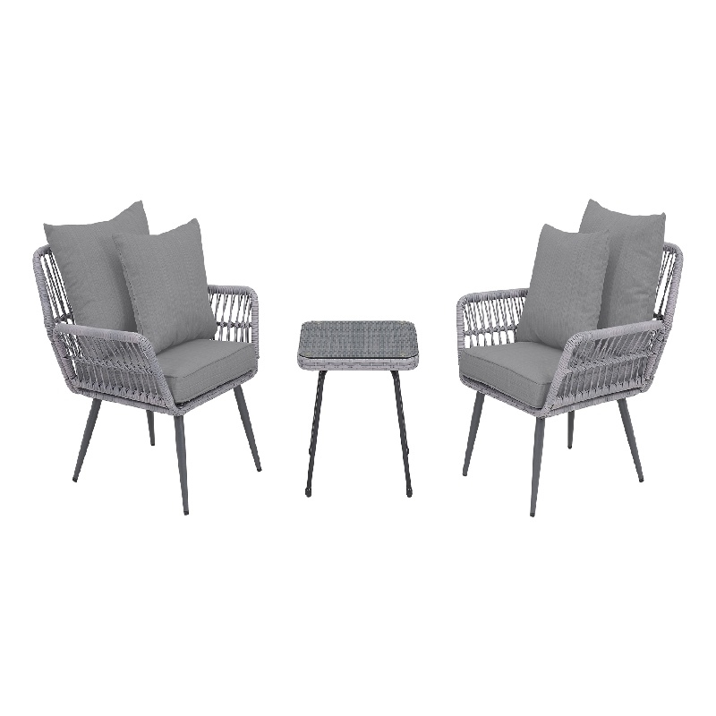 Manhattan Comfort Cannes 3-Piece Rattan Patio Conversation Set in Gray