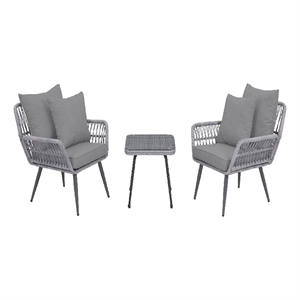 Manhattan Comfort Cannes 3-Piece Rattan Patio Conversation Set in Gray